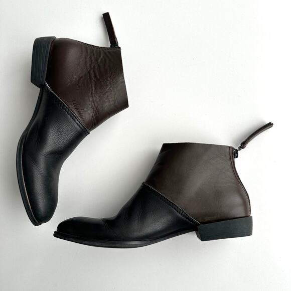 All Black Two Tone Brown Black Back Zip Sleek Low Heel Ankle Boots EU 36 US 5.5 - Picture 2 of 7